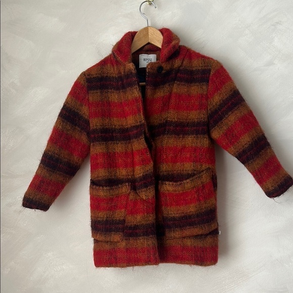 Repose AMS girls size 6 peacoat wool mohair alpaca blend red plaid - Picture 1 of 8